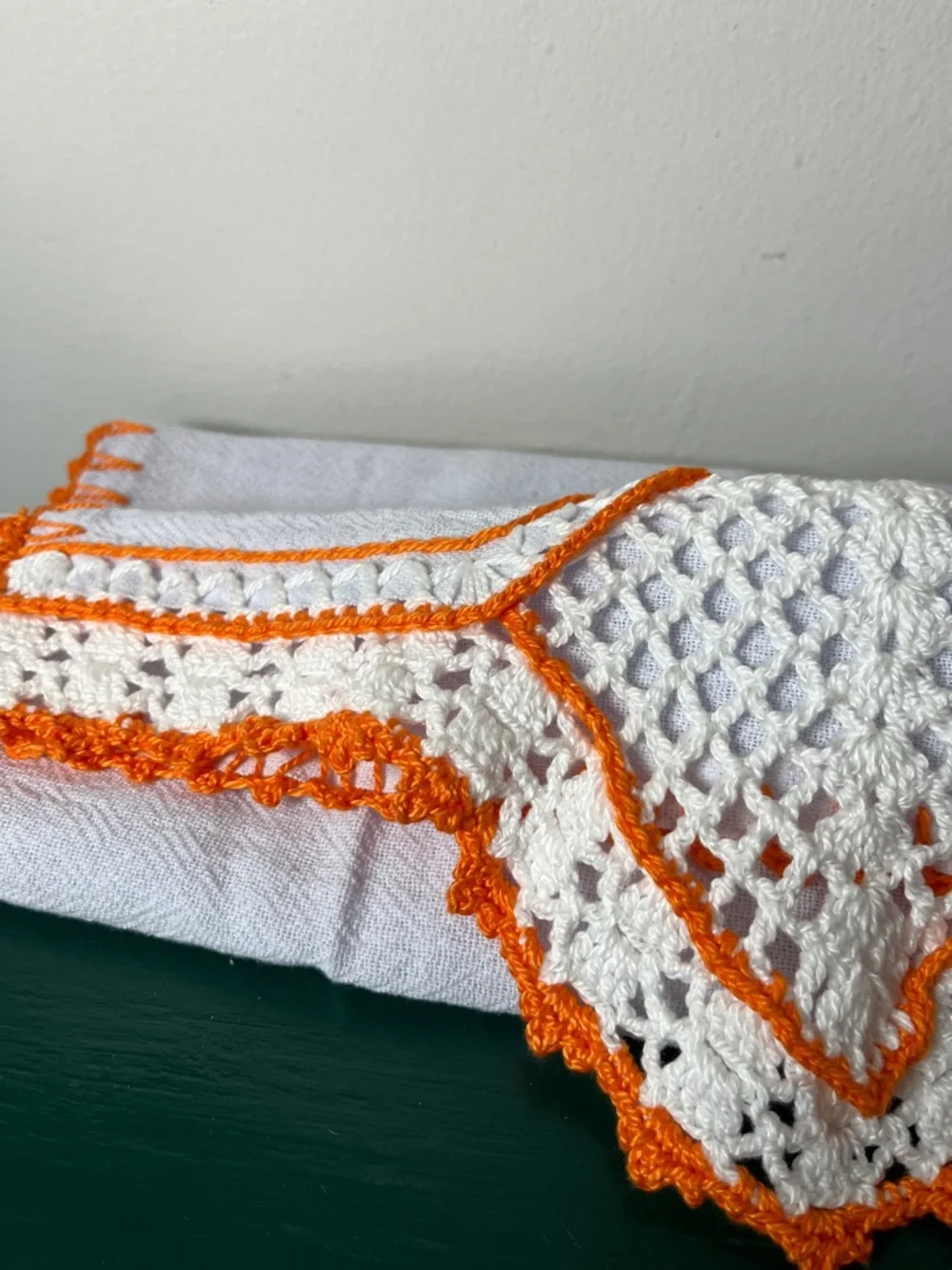 Handcrafted Linen Cotton Embroidered 3D Amigurumi Orange Fruit Kitchen Tea Towel